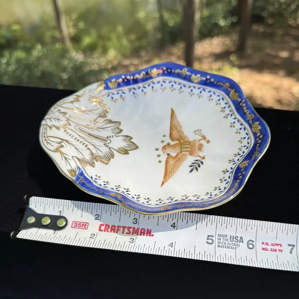 Andrea by Sadek Bowl American Eagle Gold White Blue Trim Ceramic Scalloped -A50